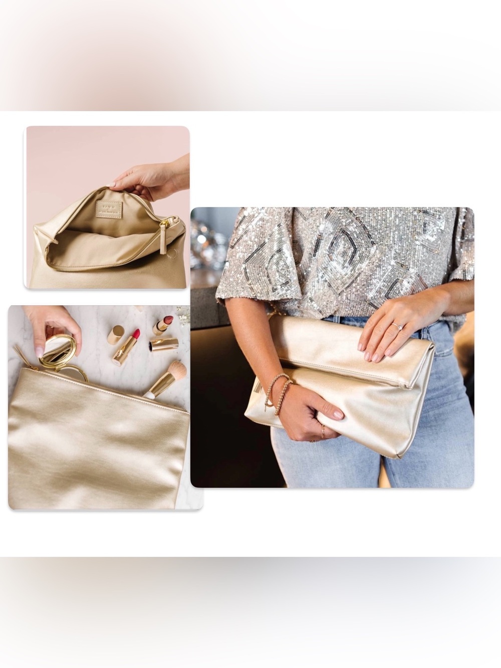 NWT Jilllian Harris ** Metallic Gold Fawn Fold-Over Clutch Bag - Wome